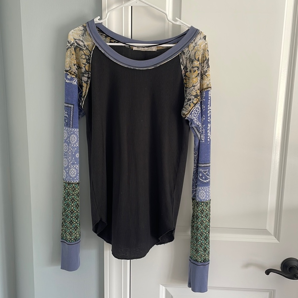 Free People Long Sleeve Tee - Black and Blue